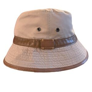 Coach Vintage Y2K Bucket Hat Size Small Beige Cotton Nylon Brown Leather Trim